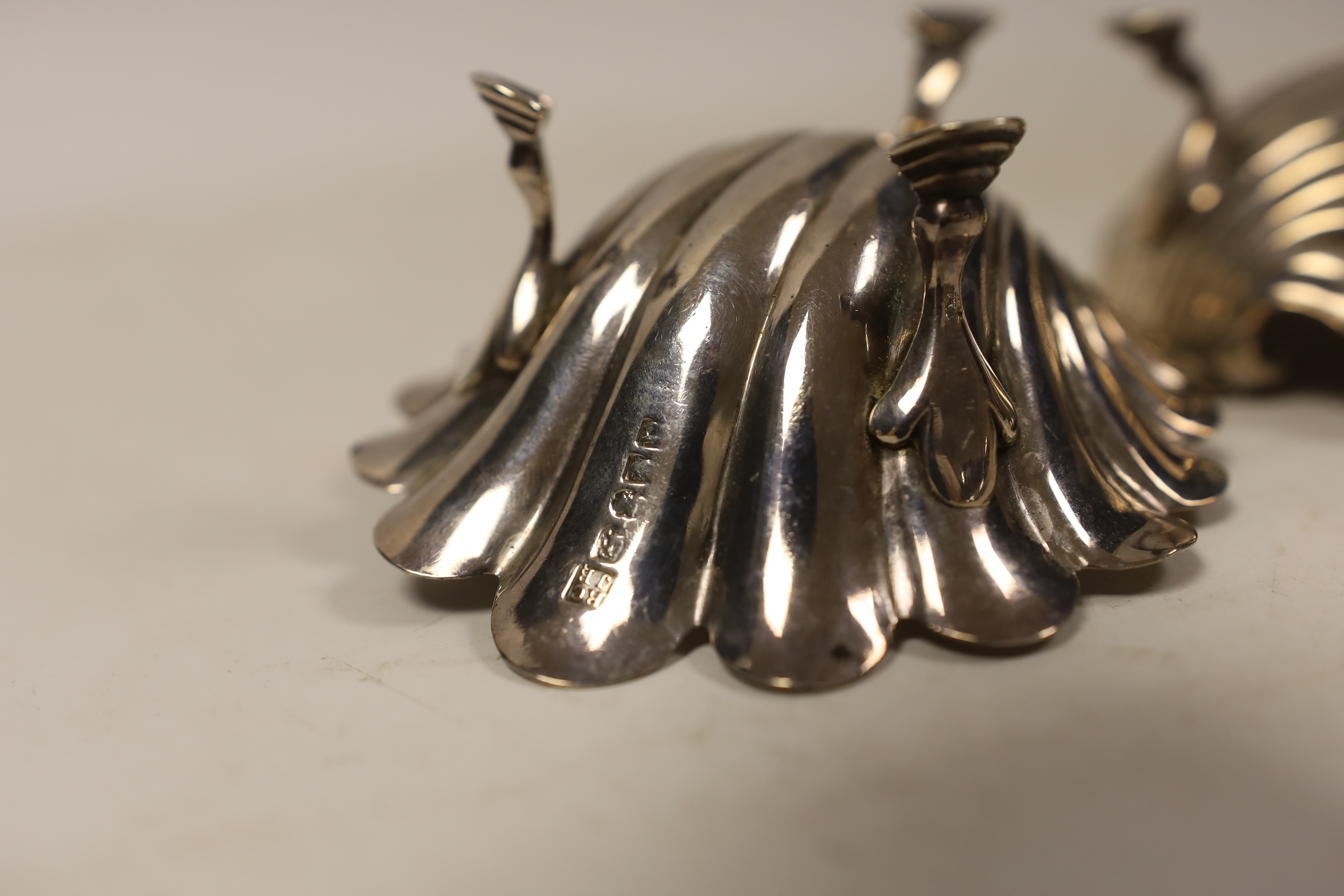 A pair of George III provincial silver shell salts, by Cattle & Barber, York, 1812, 10.7cm, 6.8oz.